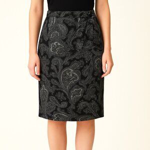 Vintage Talbots Black Gray Paisley Print Faux Wrap Wool Skirt Womens 8P Petite